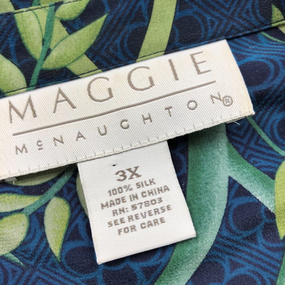 Maggie McNaughton 100% Silk Plus 3X Button Long Sleeve Shirt Floral Blue MINT - Picture 7 of 8